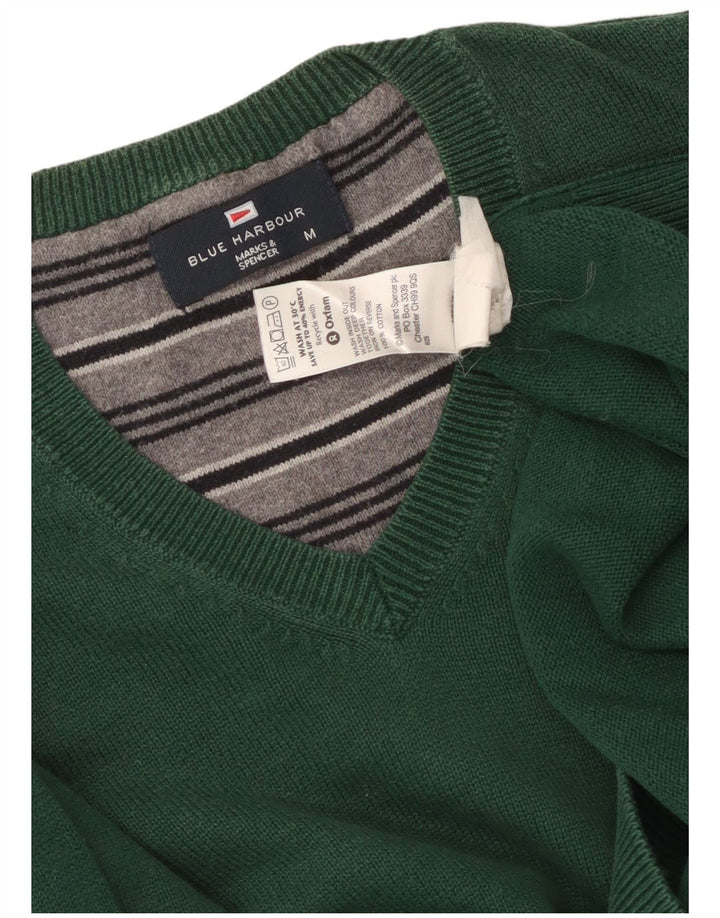 Мужской джемпер с v-образным вырезом Marks & Spencer Blue Harbour, хлопковый средне-зеленый свитер
