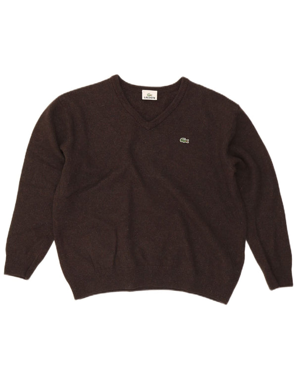 Мужской джемпер с v-образным вырезом Lacoste, размер 7, 2XL, коричневый, шерсть