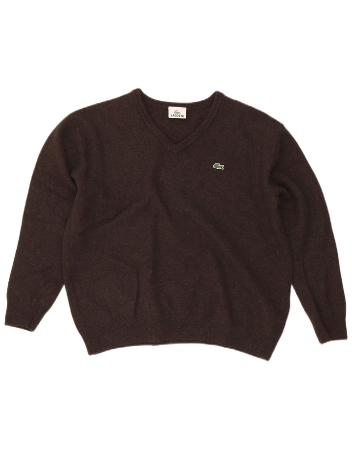 Мужской джемпер с v-образным вырезом Lacoste, размер 7, 2XL, коричневый, шерсть