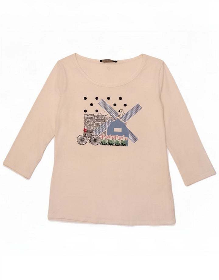 Женский топ с рисунком Max Mara, рукав 3/4, Великобритания 14, средний белый