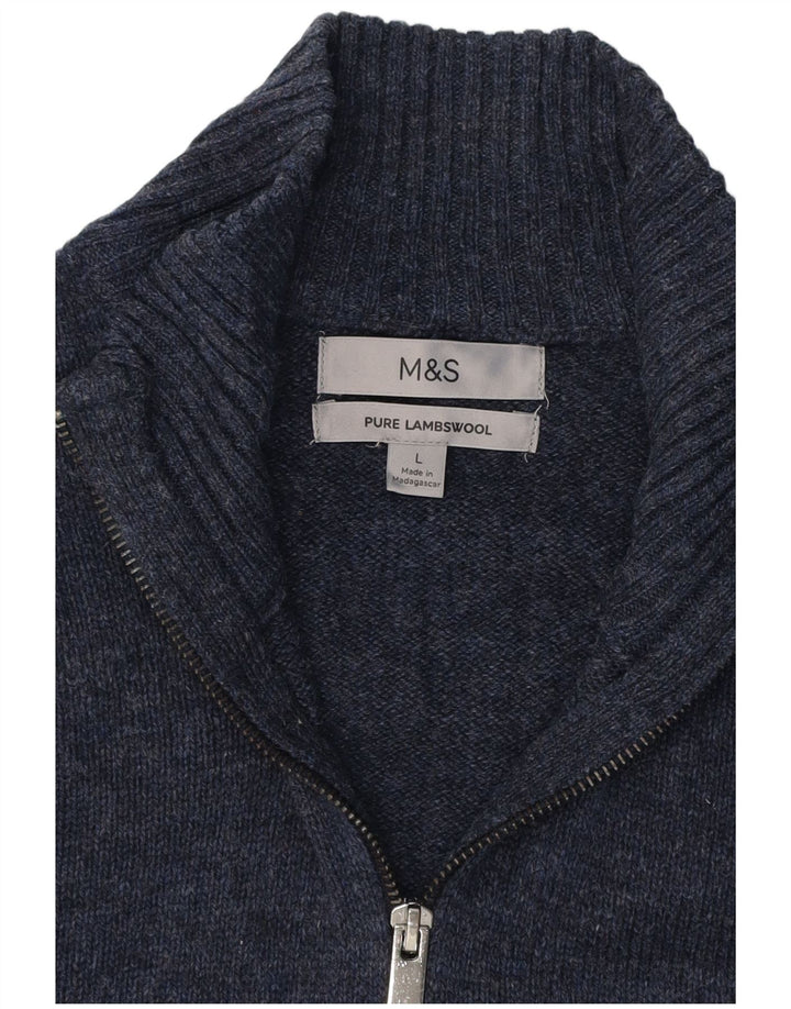 Мужской джемпер с воротником на молнии Marks & Spencer, большой, темно-синий, классический