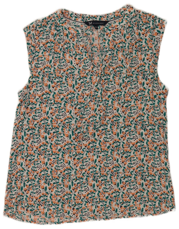 Crew Clothing Женская блузка без рукавов, топ UK 10, маленькая белая вискоза с цветочным принтом