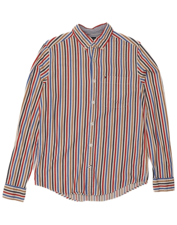 Tommy Hilfiger Мужская рубашка узкого кроя XS в разноцветную полоску из хлопка