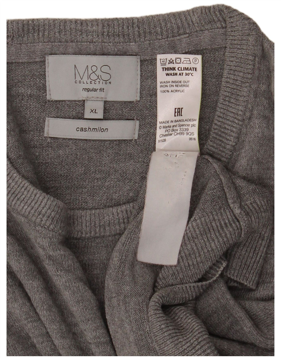 Мужской джемпер стандартного кроя Marks & Spencer с круглым вырезом XL, серый акрил