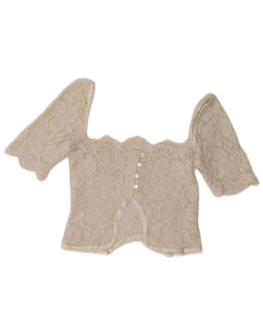 Винтажный женский кружевной укороченный топ UK 4 XS, белый