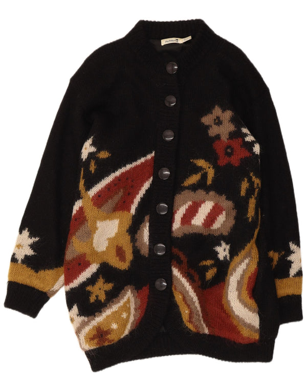 ВИНТАЖНЫЙ женский удлиненный кардиган-свитер, один размер, черный шерстяной цветочный принт