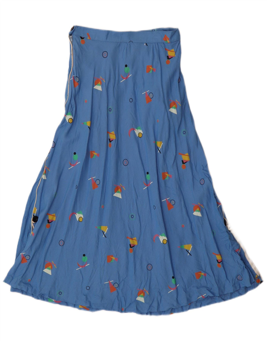 ВИНТАЖНАЯ женская юбка-трапеция с завышенной талией IT 42 Medium W24 Синяя с геометрическим рисунком