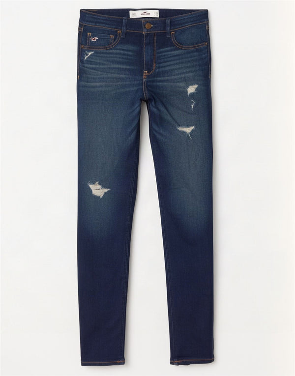 Женские потертые джинсы скинни Hollister США 3, маленькие W26 L31, темно-синие