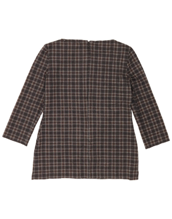 Marks & Spencer Womens 3/4 Sleeve Blouse Top UK 8 Small Grey Check