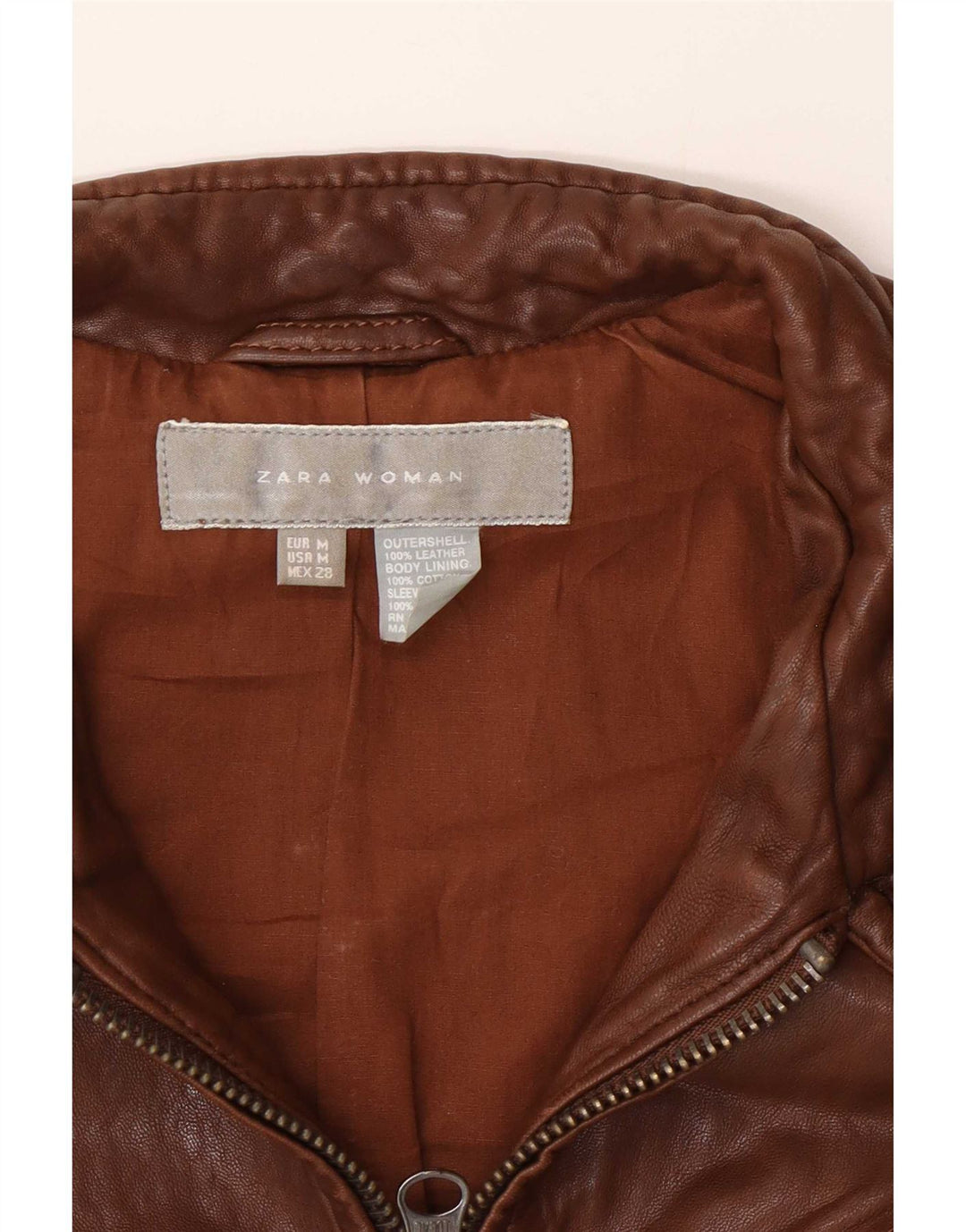 Женская кожаная косуха Zara UK 12, средний коричневый цвет