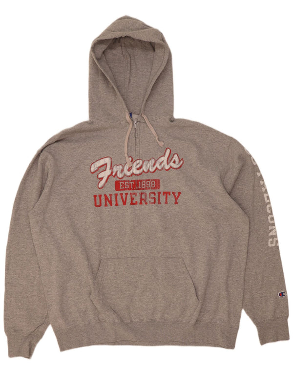 Champion Mens Graphic Hoodie Jumper 2XL Grey Flecked Cotton