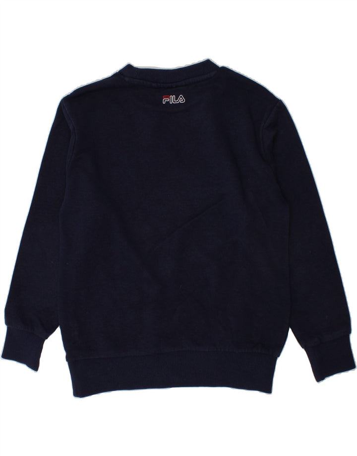 FILA Boys Graphic Sweatshirt Jumper 7-8 Years Navy Blue Cotton Vintage Fila and Second-Hand Fila from Messina Hembry 