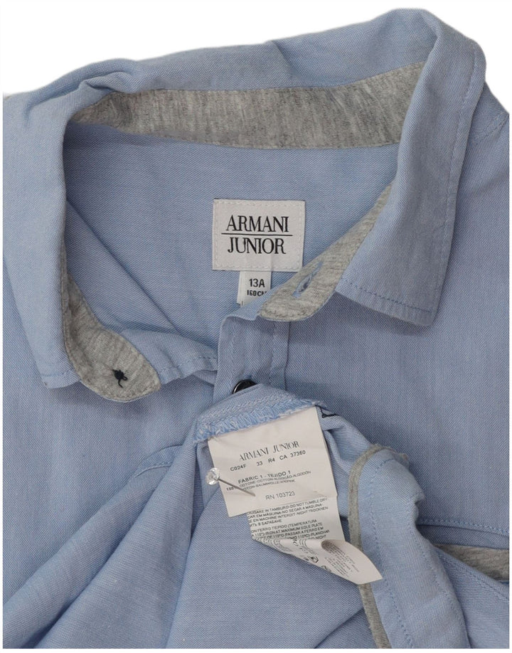 Рубашка с коротким рукавом Armani Junior для мальчиков 12-13 лет, синяя, хлопковая