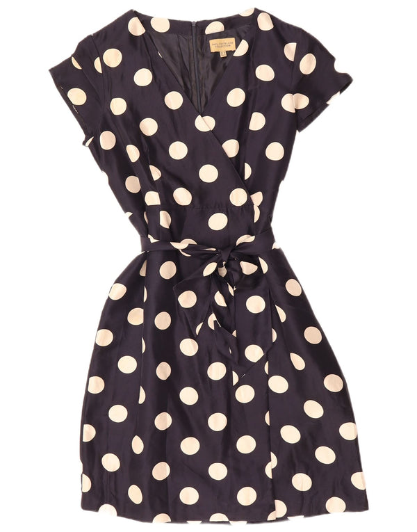 PAUL COSTELLOE Женское платье А-силуэта UK 16, большой темно-синий, шелк в горошек