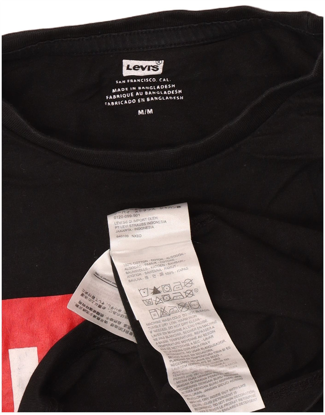 Мужская футболка с рисунком Levi's, верх среднего размера, черный хлопок, хлопок