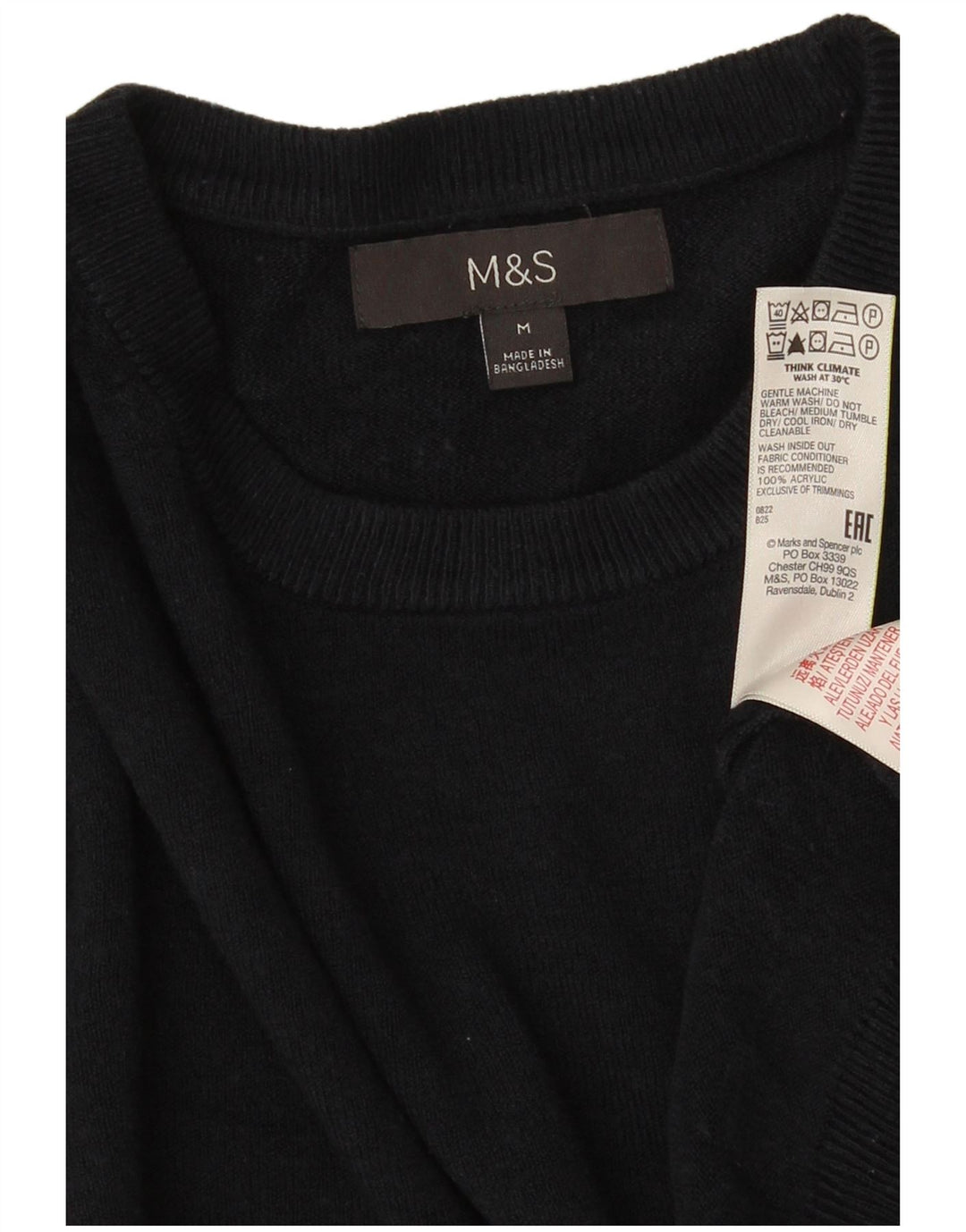 Мужской джемпер с круглым вырезом MARKS & SPENCER среднего размера, темно-синий, акрил