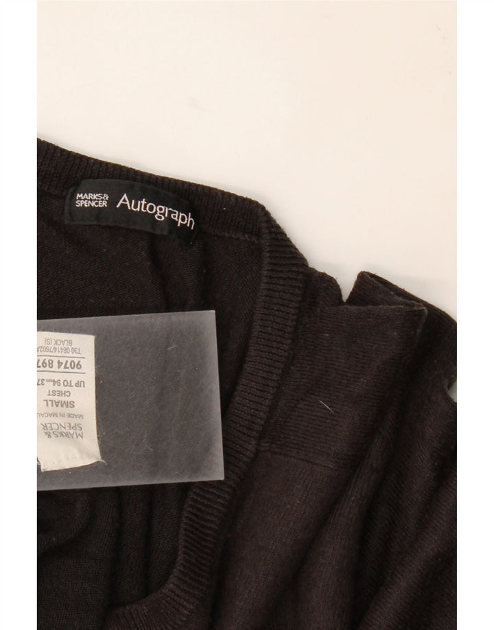 MARKS & SPENCER Mens V-Neck Jumper Sweater Small Black Acrylic Vintage Marks & Spencer and Second-Hand Marks & Spencer from Messina Hembry 