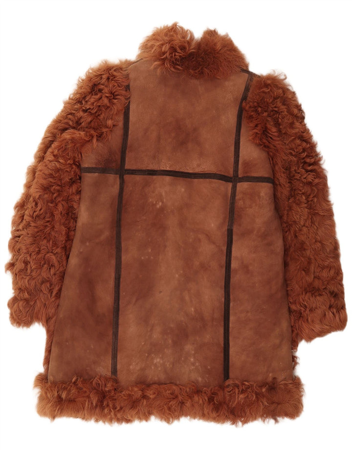 Винтажная женская дубленка с завязкой спереди UK 16, большая коричневая