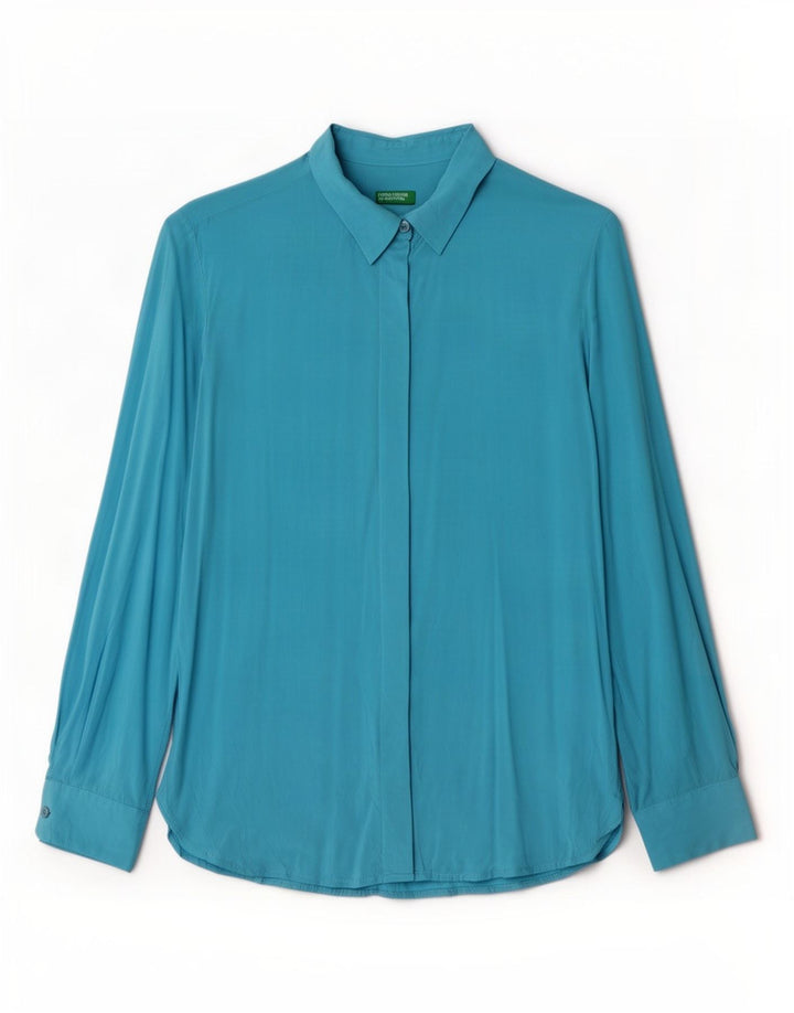 Рубашка женская Benetton UK 10, маленькая, синяя, вискоза