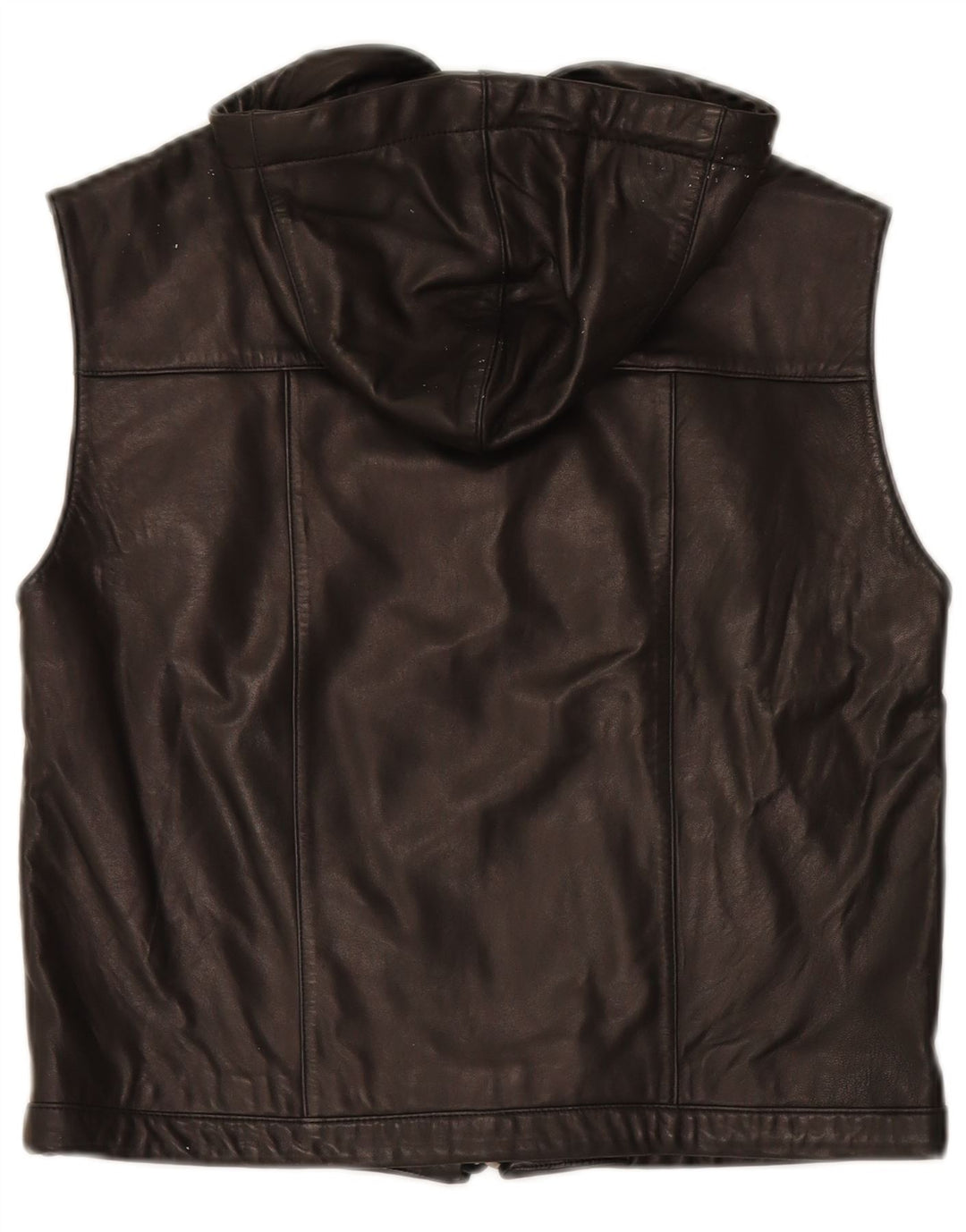 LEATHER SOUND Womens Hooded Leather Gilet EU 38 Medium Black Leather