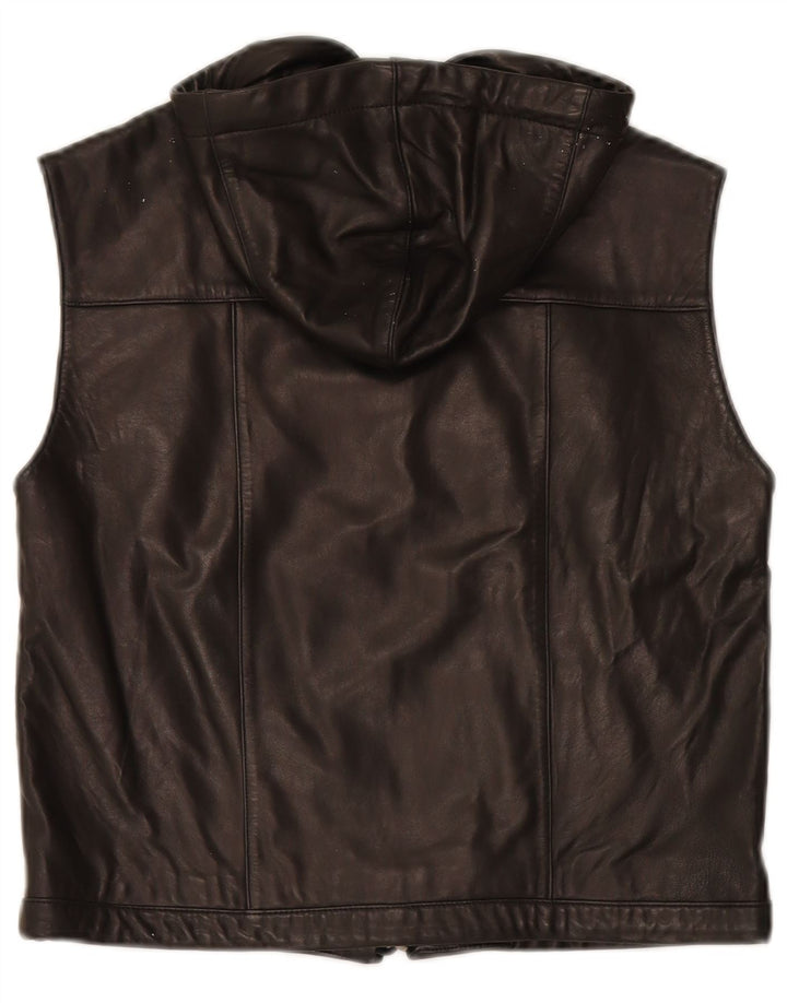 LEATHER SOUND Womens Hooded Leather Gilet EU 38 Medium Black Leather
