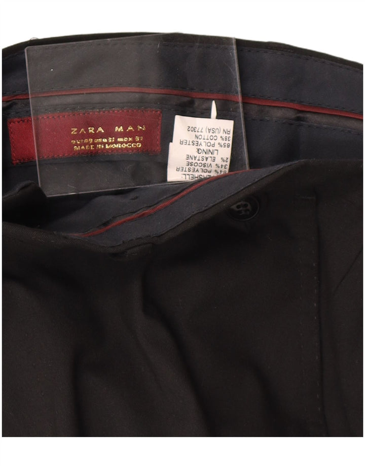Мужские прямые костюмные брюки ZARA EU 40, средние W31 L32, черный полиэстер