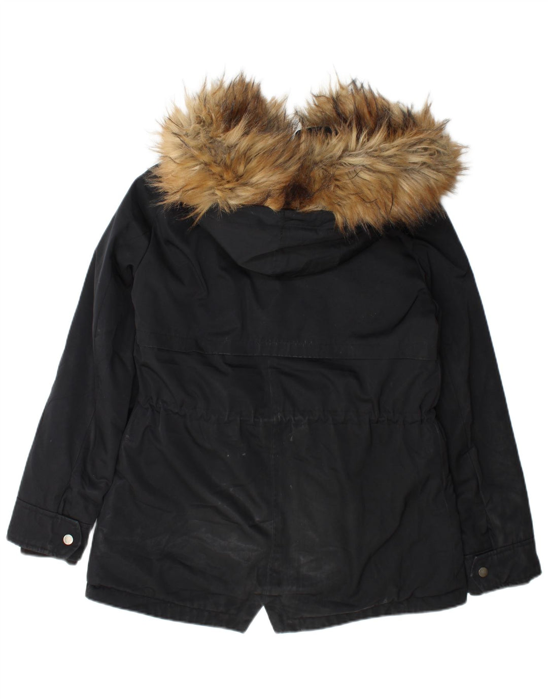 Женская парка Zara UK 14, средний черный полиэстер с капюшоном