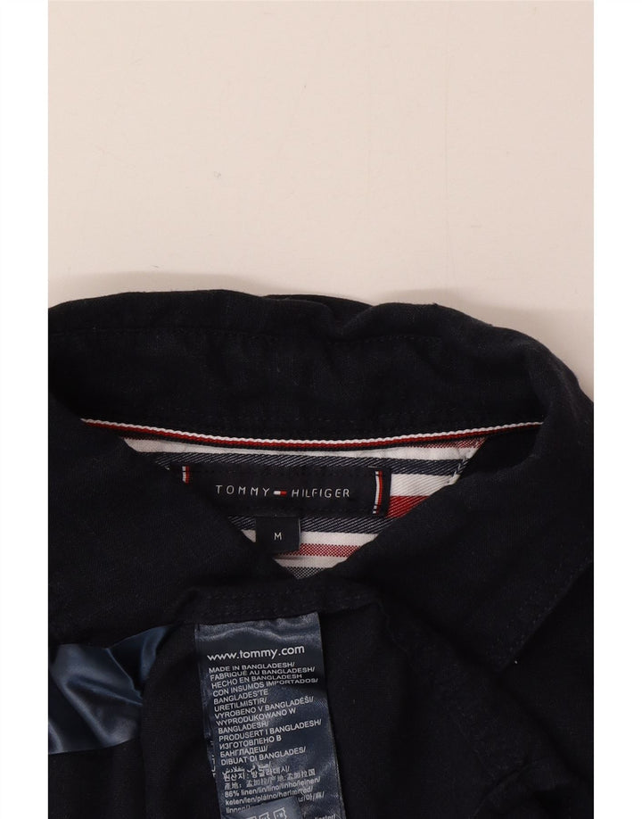 Tommy Hilfiger Мужская рубашка с коротким рукавом среднего размера, темно-синяя льняная