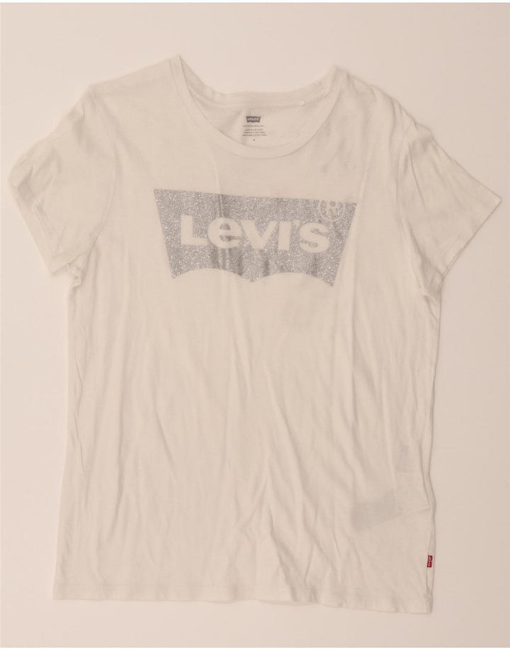 LEVI'S Womens Graphic T-Shirt Top UK 14 Medium White Cotton Vintage Levi's and Second-Hand Levi's from Messina Hembry 