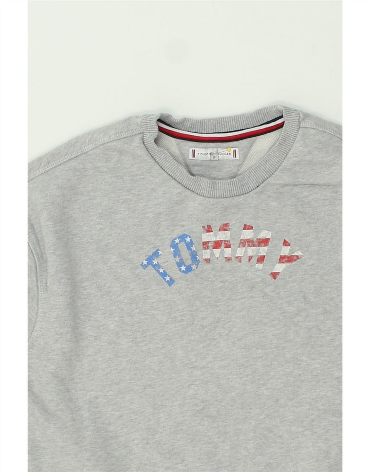 TOMMY HILFIGER Boys Graphic Sweatshirt Jumper 9-10 Years Grey Flecked Vintage Tommy Hilfiger and Second-Hand Tommy Hilfiger from Messina Hembry 