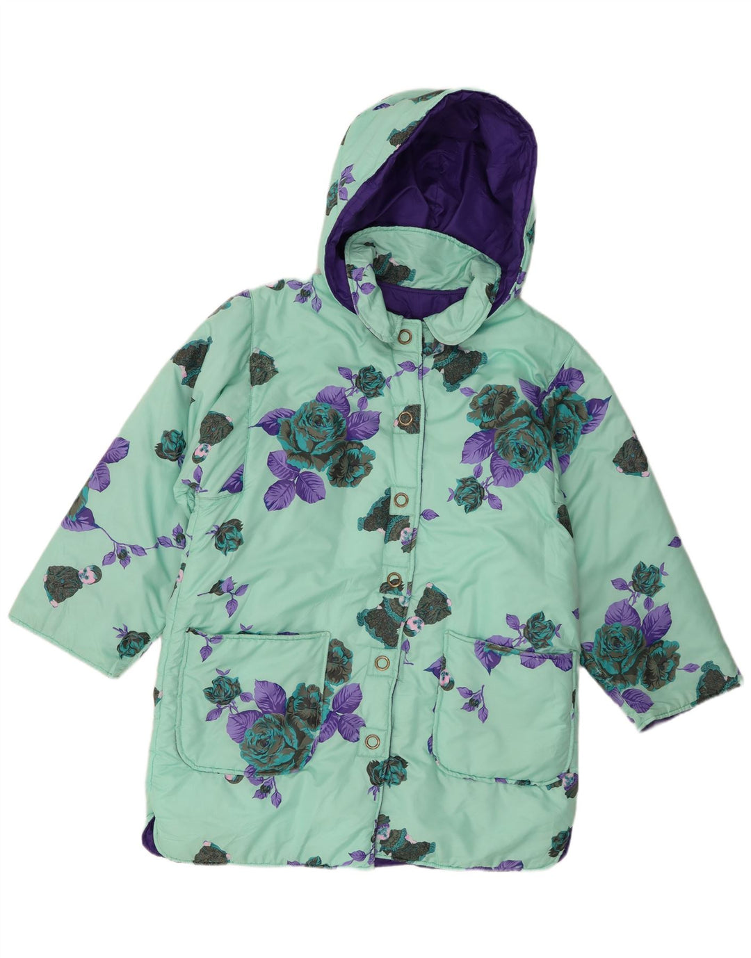 Женское стеганое пальто с капюшоном Magil UK 16, большой зеленый цветочный полиэстер