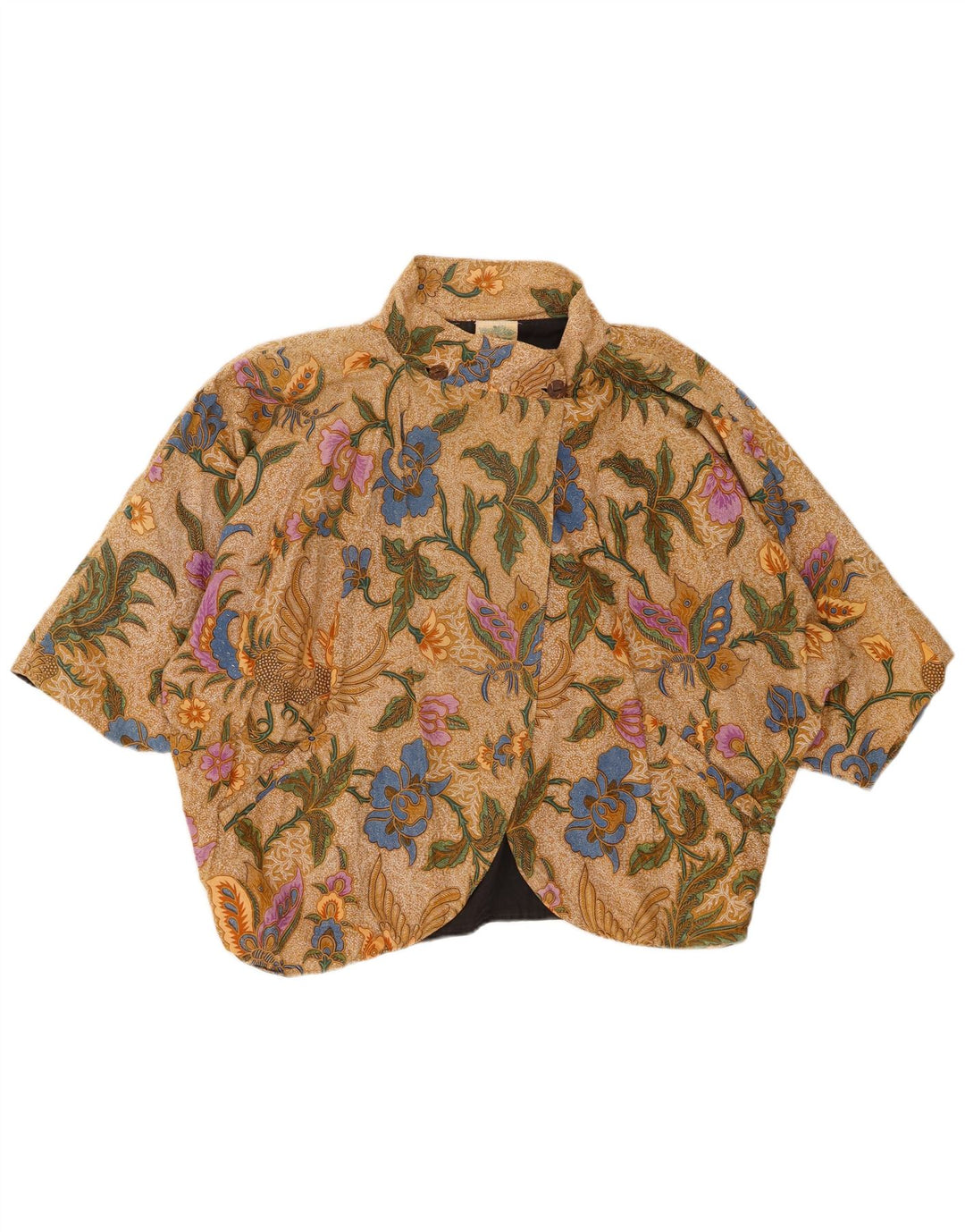ВИНТАЖНОЕ женское болеро с короткими рукавами, Великобритания 20, 2XL, коричневый, хлопок с цветочным принтом
