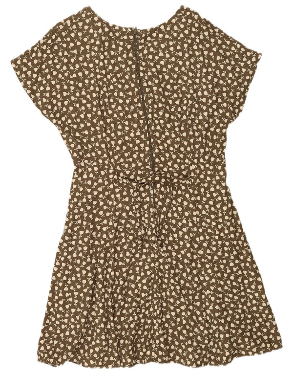 Винтажное женское платье А-силуэта UK 14, большой цвет хаки, вискоза с цветочным принтом