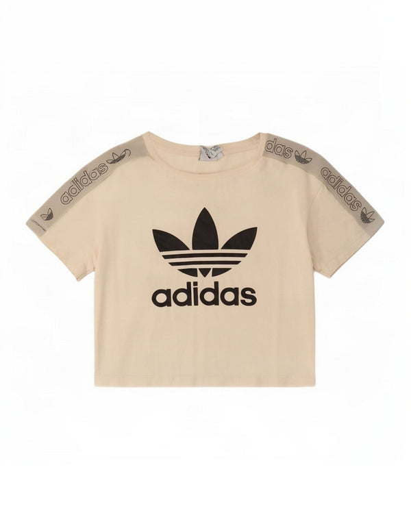 Женская укороченная футболка с графическим рисунком Adidas Top UK 8, маленькая белая с цветными блоками