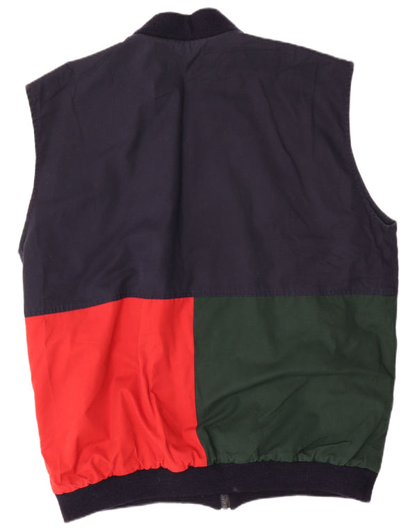 Винтажный мужской двусторонний жилет UK 42 XL темно-синий с цветными блоками