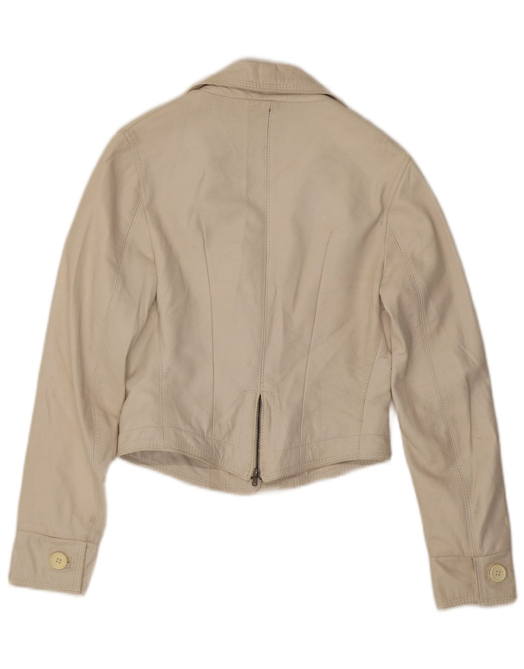 NADINE Женский кожаный пиджак на 3 пуговицах, Великобритания 10, маленький белый кожаный