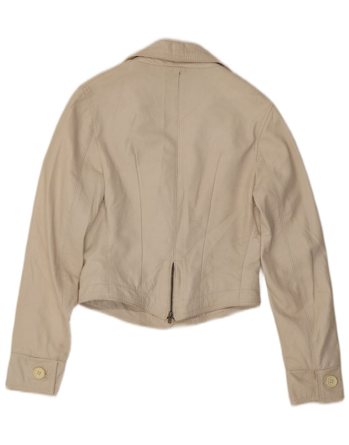 NADINE Женский кожаный пиджак на 3 пуговицах, Великобритания 10, маленький белый кожаный