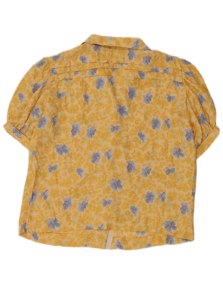 Винтажная женская блузка-рубашка с коротким рукавом, Великобритания 14, средний желтый цвет с цветочным принтом