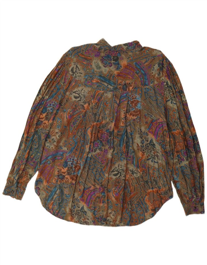 Винтажная женская длинная блузка-рубашка оверсайз, Великобритания 14, средний зеленый цвет с пейсли