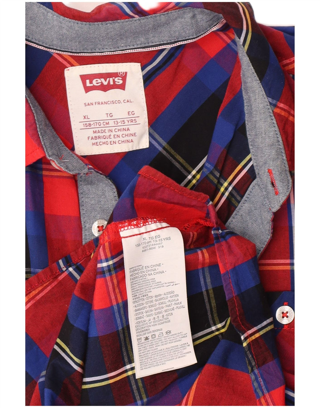Рубашка Levi's для мальчиков 13-14 лет XL, хлопковая красная клетка