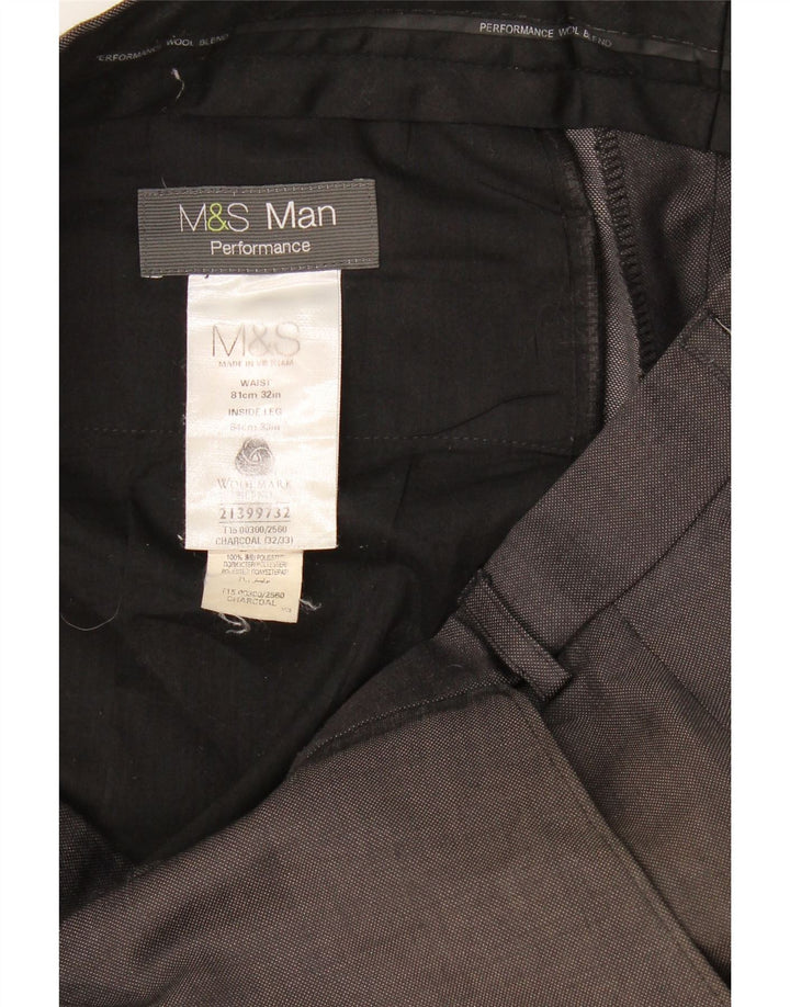 Мужские прямые костюмные брюки Marks & Spencer W32 L33 серые шерстяные