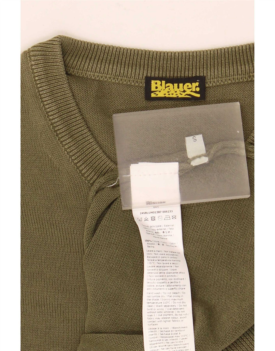 Мужской джемпер с круглым вырезом Blauer, маленький зеленый хлопковый свитер