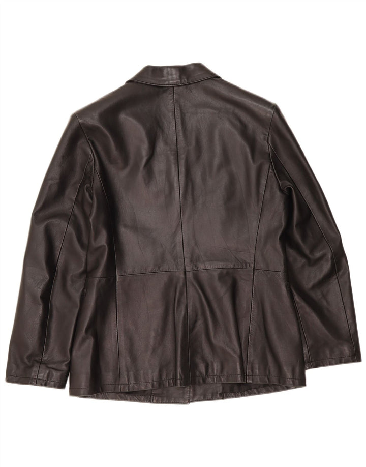 Винтажный женский кожаный пиджак на 3 пуговицах IT 48 XL, черный кожаный