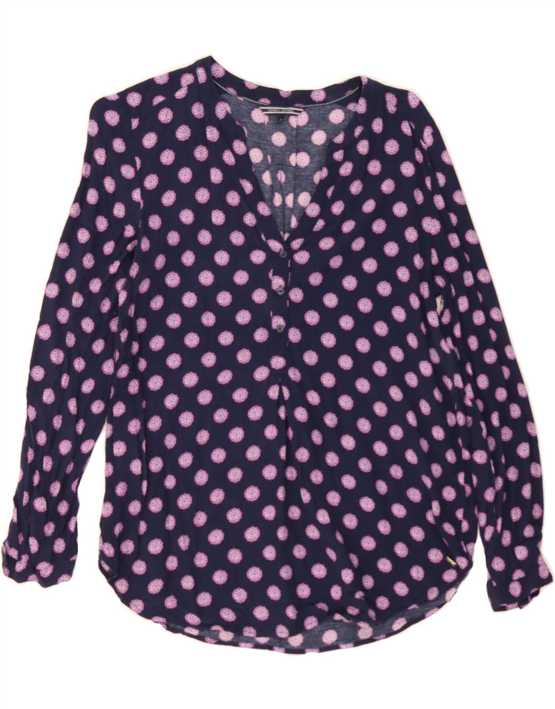 TOMMY HILFIGER Womens Pullover Shirt Blouse US 10 Large Navy Blue Floral Vintage Tommy Hilfiger and Second-Hand Tommy Hilfiger from Messina Hembry 