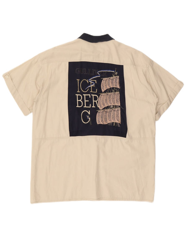 Женская рубашка Iceberg с коротким рукавом с рисунком IT 48 XL Бежевая, хлопок с цветными блоками