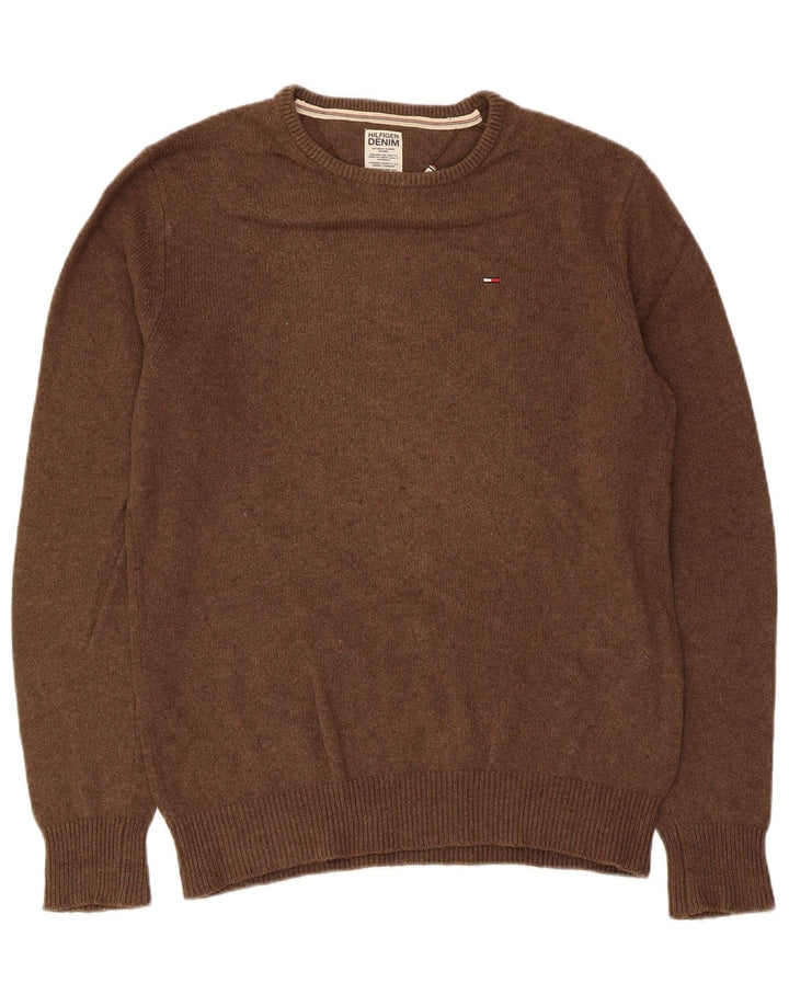 Мужской джемпер с круглым вырезом Tommy Hilfiger, маленький коричневый хлопковый свитер