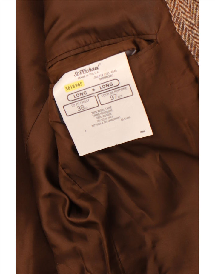 Мужской пиджак ST MICHAEL на 2 пуговицах, Великобритания 38, средний коричневый шерстяной узор с узором «в ёлочку»