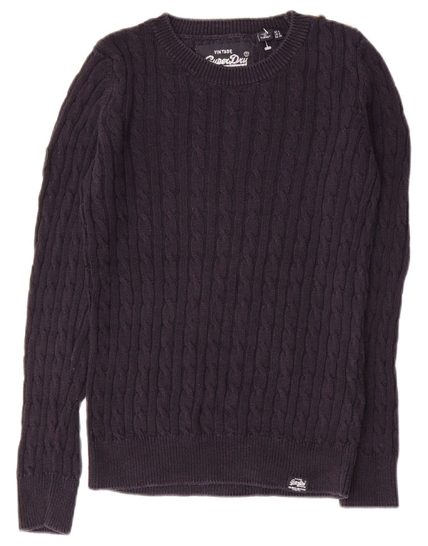 SUPERDRY Женский свитер с круглым вырезом, Великобритания, 8, маленький, темно-синий, хлопок