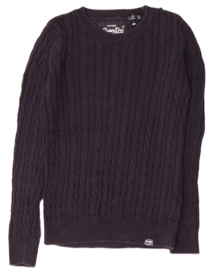 SUPERDRY Женский свитер с круглым вырезом, Великобритания, 8, маленький, темно-синий, хлопок