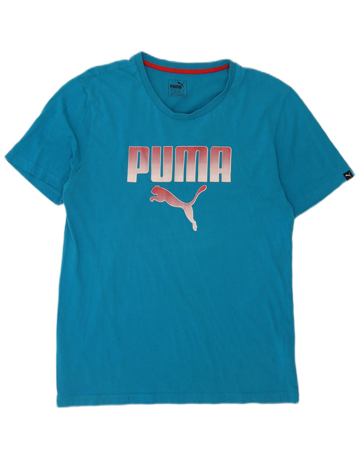 Мужская футболка с рисунком Puma, хлопковый топ среднего синего цвета